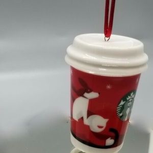 Starbucks Ornament Red Mini Cup-Sled w/Dog 2012